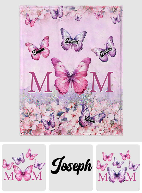 Pink Floral Butterfly - Personalized Mother Blanket