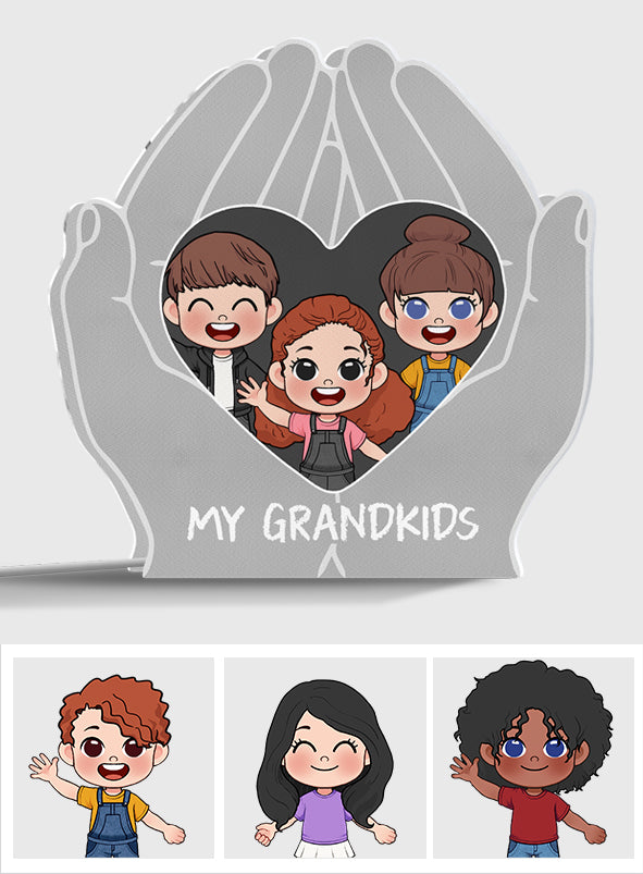My Grandkids Chibi Hand Holding Heart - Personalized Grandma Shaped Light Box