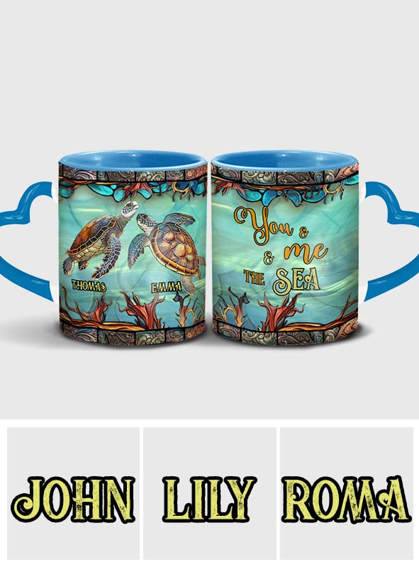 You And Me And The Sea - Personalized Turtle Heart Handle Mug