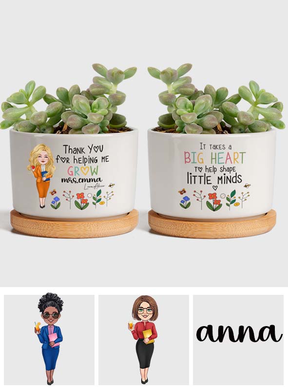Thank You For Helping Me Grow - Personalized Teacher Ceramic Plant Pot
