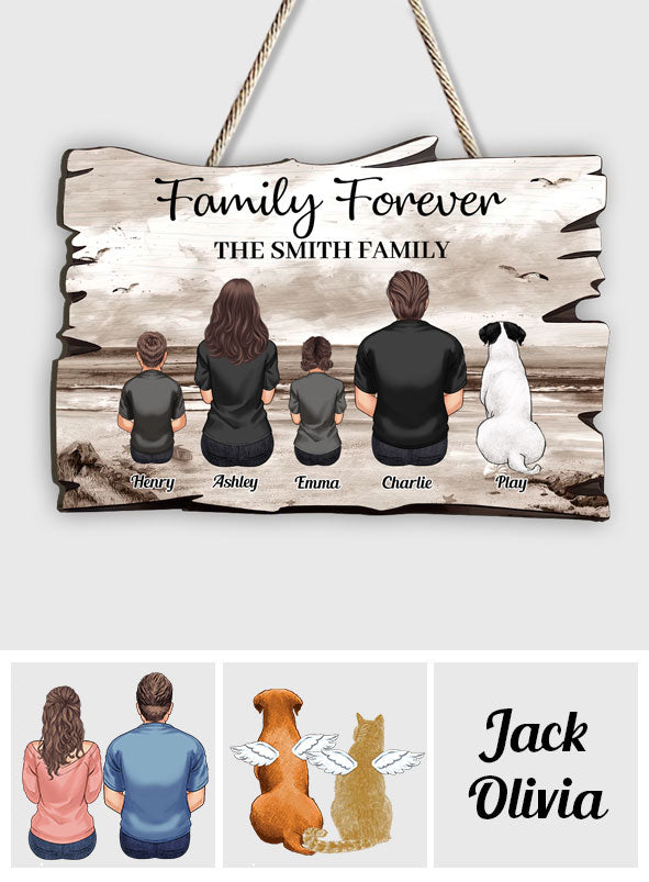 Family Retro Beach Landscape Vintage Version - Personalized Family Custom Shaped Wood Sign