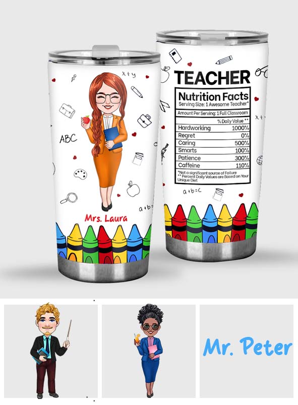Teacher Nutrition Facts - Personalized Teacher Tumbler