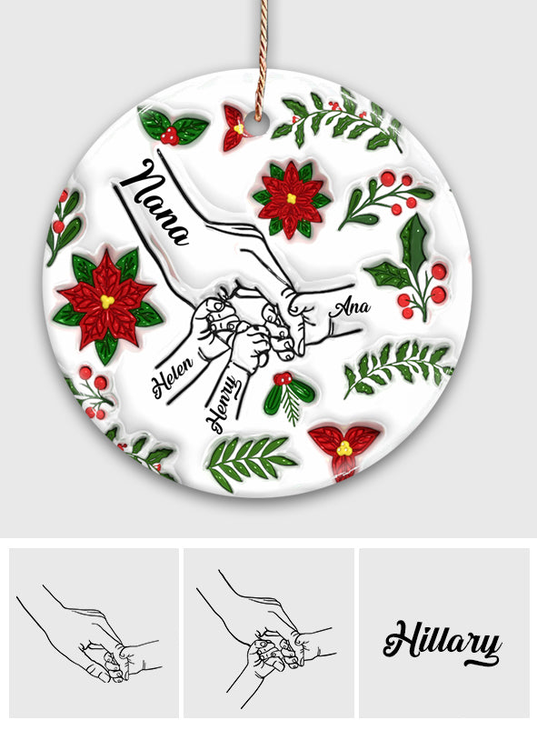 Hold My Hand, Hold My Heart - Personalized Grandma Ceramic Circle Ornament