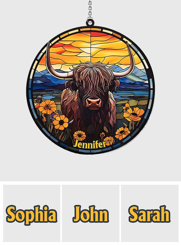 Love Highland Cow - Personalized Window Hanging Suncatcher Ornament