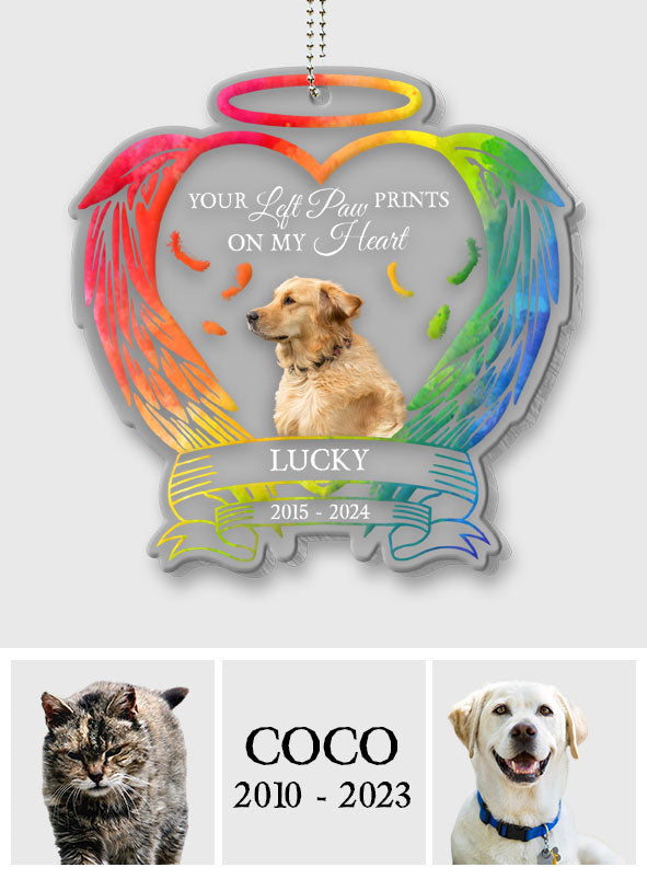 You Left Paw Prints On My Heart - Personalized Dog Transparent Car Ornament