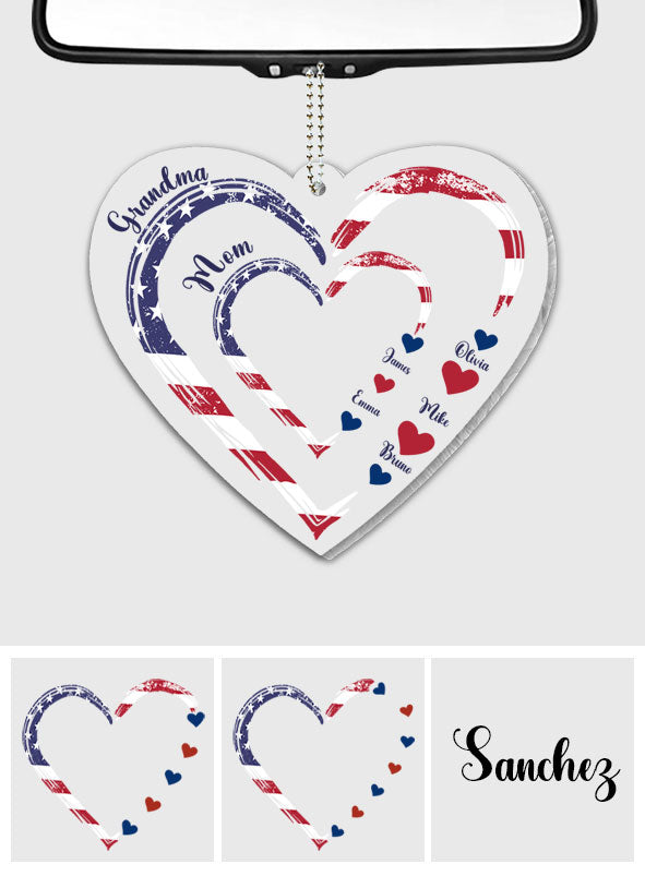 4th Of July Grandma's Hearts - Personalized Grandma Custom Shaped Car Ornament