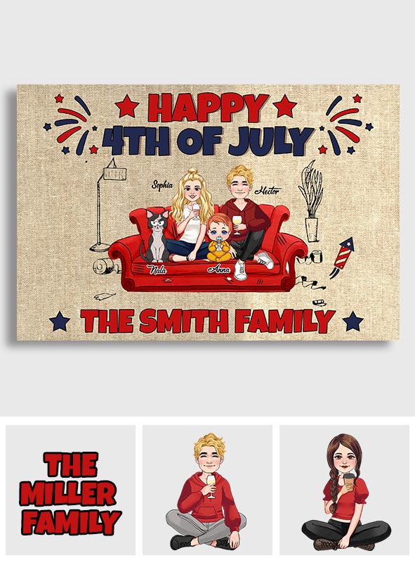 Happy 4th Of July Our Family - Personalized Cat Doormat