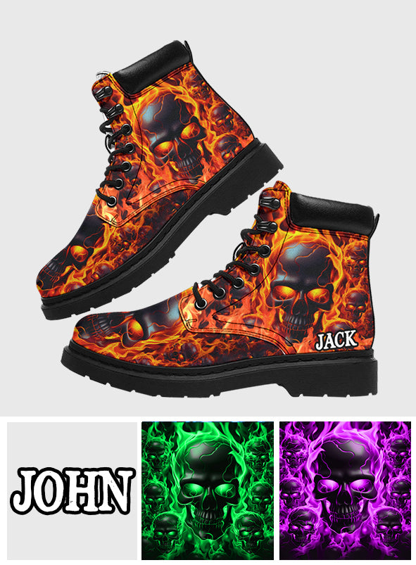 Melted Skull On Fire - Personalized Skull All Season Boots