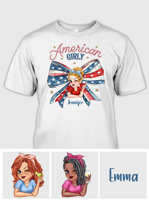 Coquette American Girl - Personalized Independence Day/ 4th of July T-shirt And Hoodie