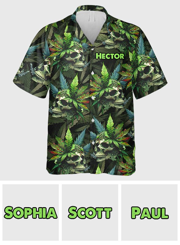 Skull Green Leaf - Personalized Weed Hawaiian Shirt