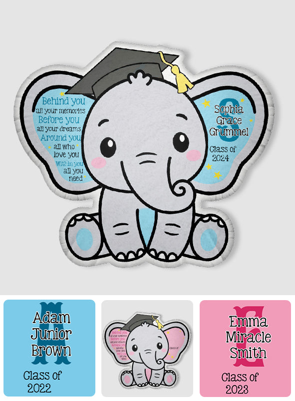 Graduation Elephant Behind You All Your Memories - Personalized Graduation Shaped Pillow