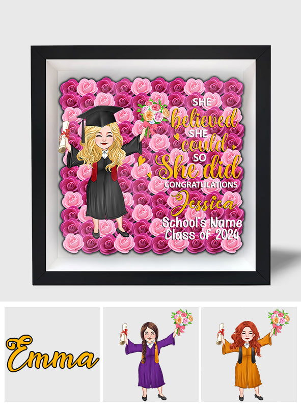 Graduation Girl 2024 - Personalized Graduation Custom Shaped Flower Shadow Box