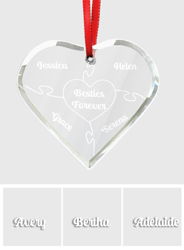 Pieces Of My Heart - Personalized Bestie Heart Shaped Glass Ornament