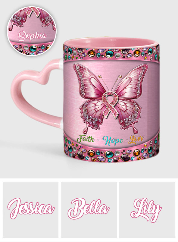 Faith Hope Love - Personalized Breast Cancer Awareness Heart Handle Mug