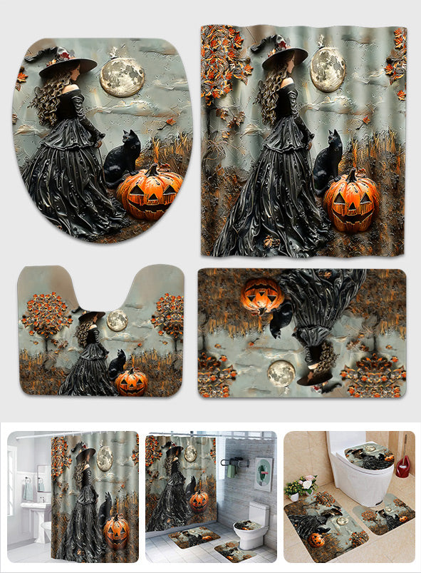 Beautiful Witch Witch Bathroom Curtain & Mats Set