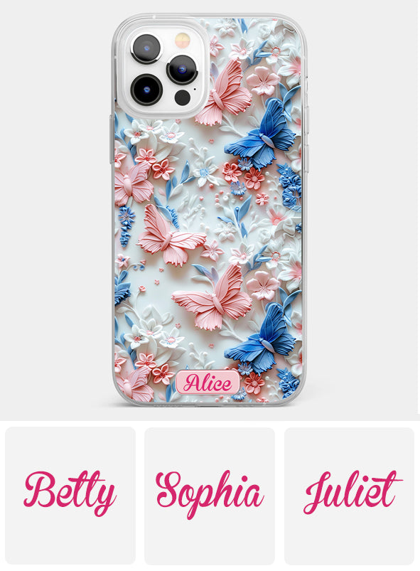 Pink And Blue Butterflies - Personalized Butterfly Clear Phone Case