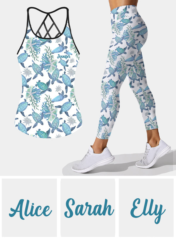 Love Turtles - Personalized Turtle Cross Tank Top and Leggings