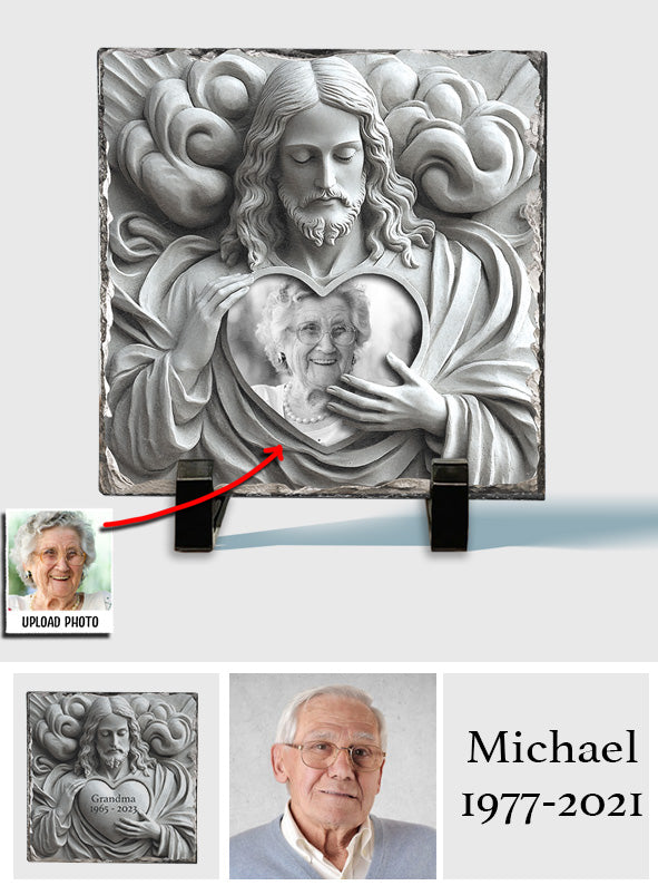 God Is With You - Personalized Memorial Square Shaped Stone