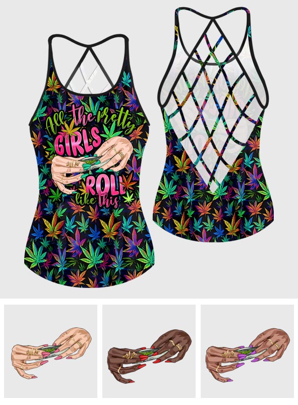 Pretty Girls Roll Like This - Personalized Weed Cross Tank Top