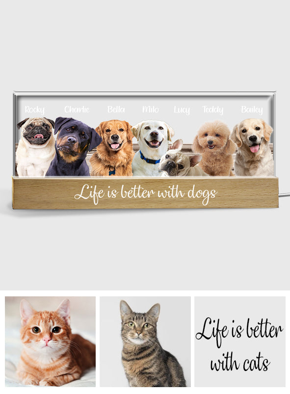 Life Is Better With Dogs Cats - Personalized Dog Custom LED Night Light