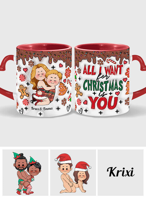 All I Want For Christmas Is You - Personalized Couple Heart Handle Mug