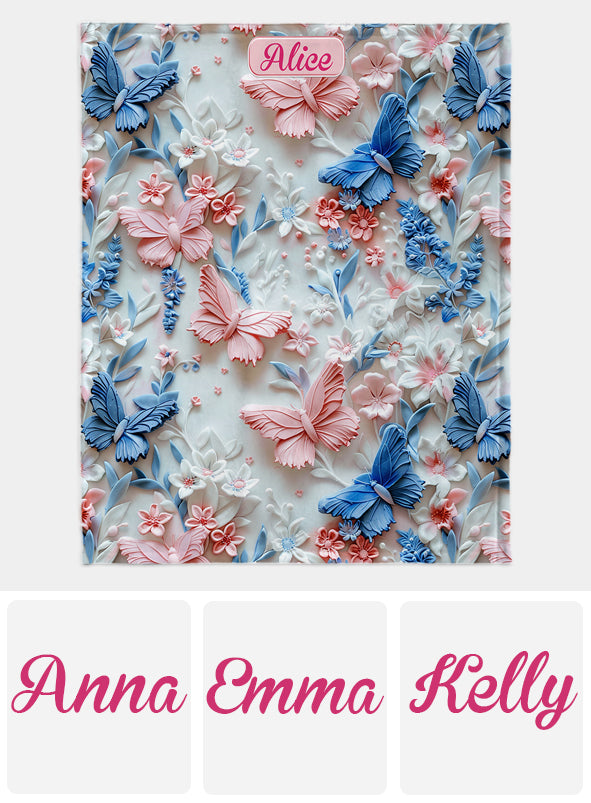 Pink And Blue Butterflies - Personalized Butterfly Blanket