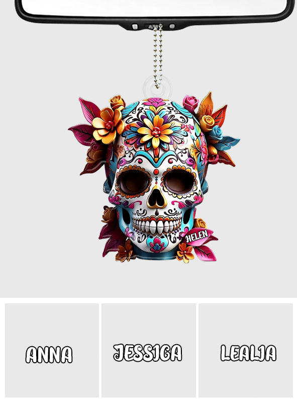 Floral Sugar Skull - Personalized Skull Custom Shaped Car Ornament