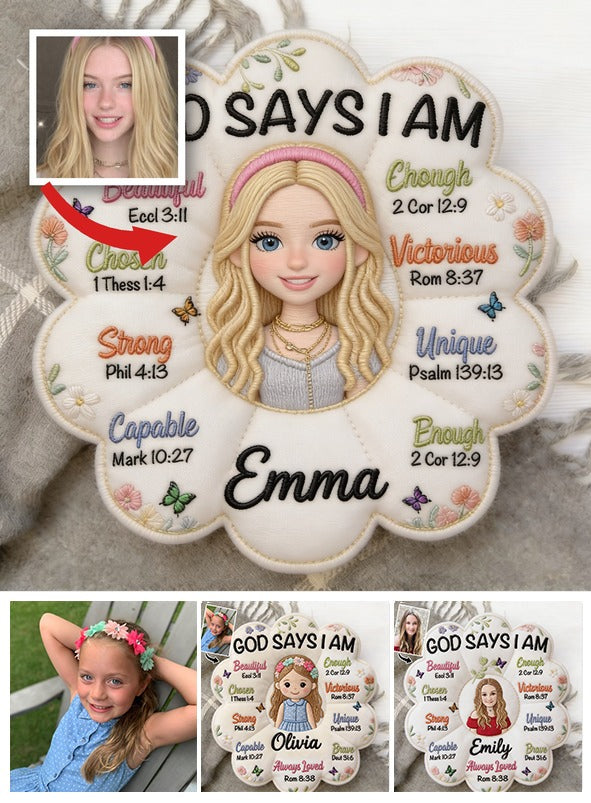 God Says I Am - Affirmation Gift - Personalized Variant 1 Faux Fur Shaped Pillow