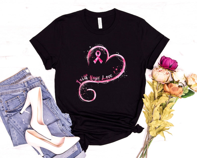 Faith Hope Love Heart Shirt Breast Cancer Awareness T-shirt & Hoodie 0924