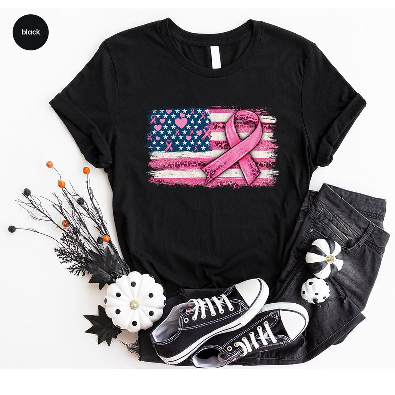 Breast Cancer Shirt, US Flag Outfit, Cancer Awareness Tshirt Breast Cancer Awareness T-shirt & Hoodie 0924