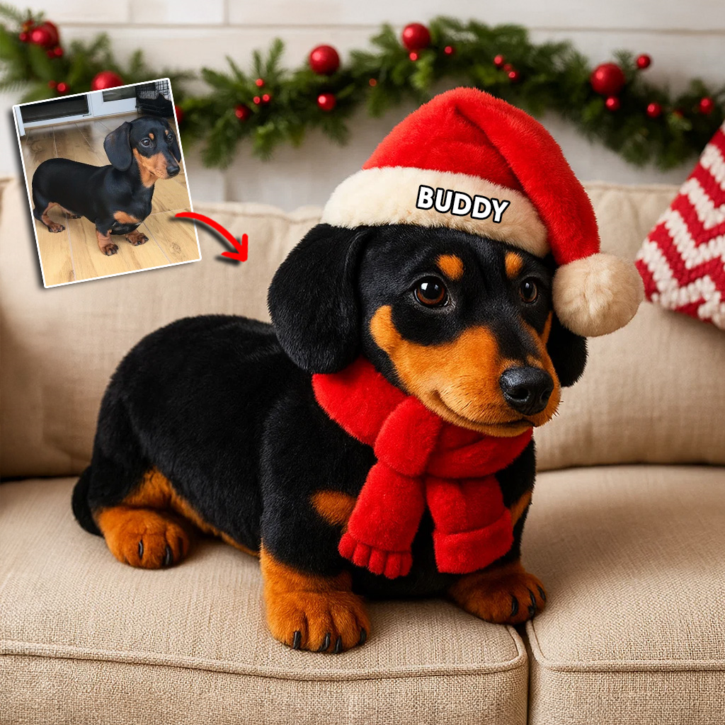 Pet Christmas - Personalized Dachshund Dog Faux Fur Shaped Pillow