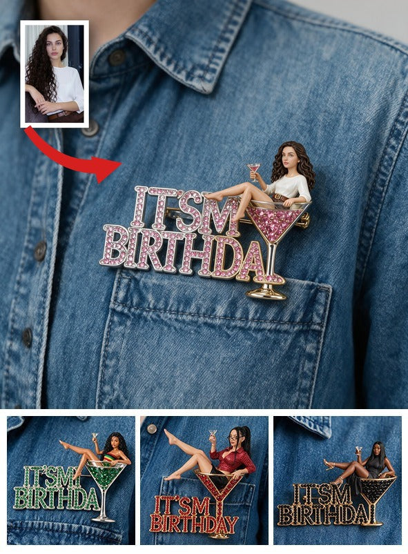 It's My Birthday - Curly Haired Martini Woman Personalized Birthday 3D Embossed Enamel Pin