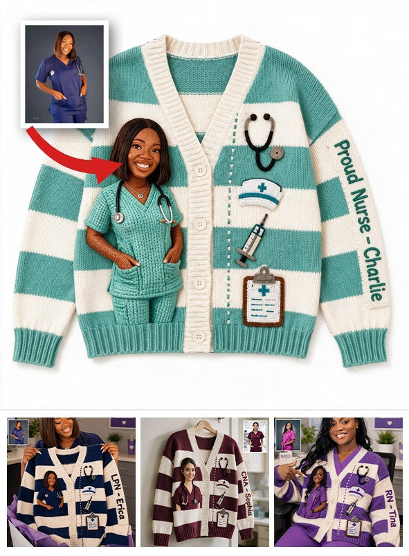 Personalized 3D Knit Nurse Life Cardigan Sweater, Custom Proud Nurse Gift for Healthcare Professionals Casual Work Wear