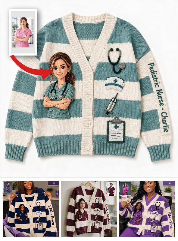 Personalized Pediatric Nurse Cardigan Sweater Faux Embroidered Nurse Life Appreciation Gift for Healthcare RN Staff