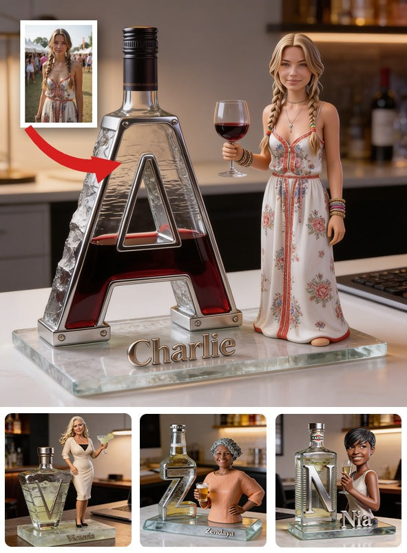 Personalized Wine Lover Custom Shaped Acrylic Plaque - Blonde Adult Woman with Wine Glass, Custom Name Home Bar Decor Gift