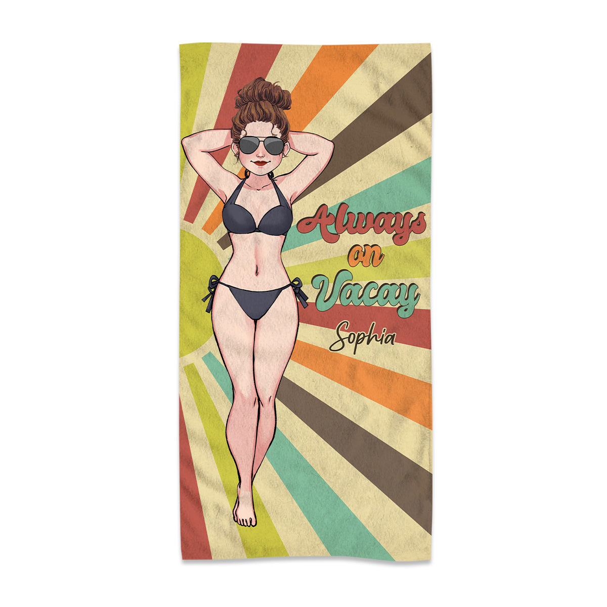Always On Vacay - Sea Lover gift for friend, sister, girlfriend, wife, mom - Personalized Beach Towel