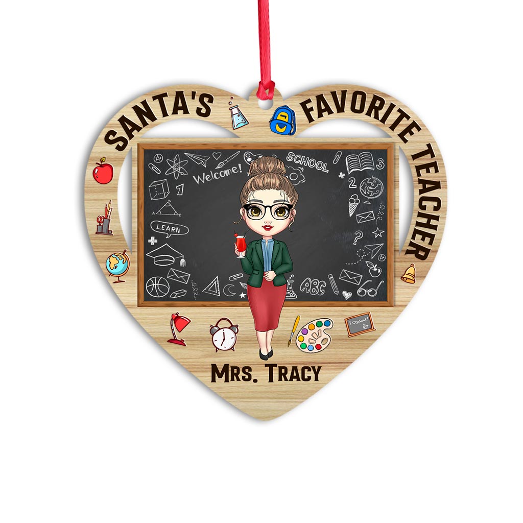Santa's Favorite Teacher - Personalized Christmas Teacher Ornament (Printed On Both Sides)