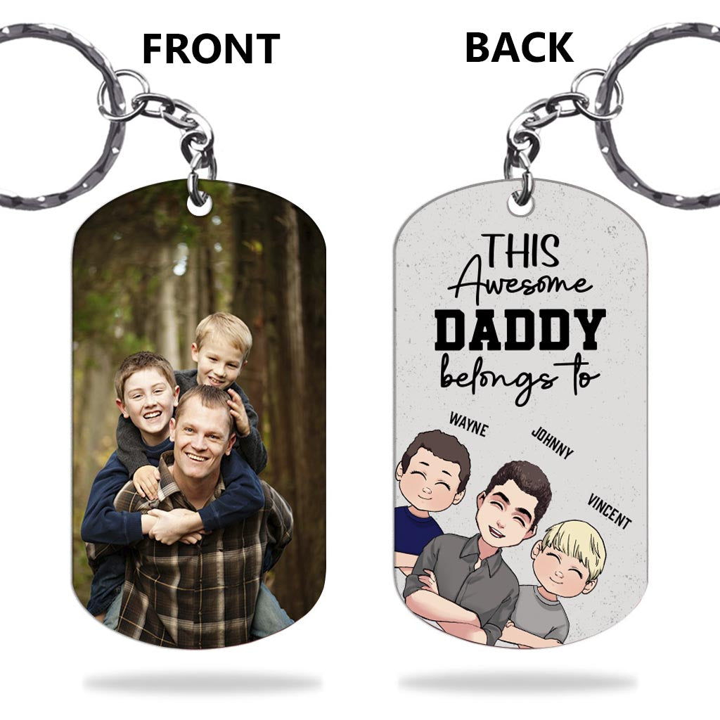 This Awesome Dad Belongs - Gift for dad, uncle, brother, grandpa - Personalized Stainless Steel Keychain