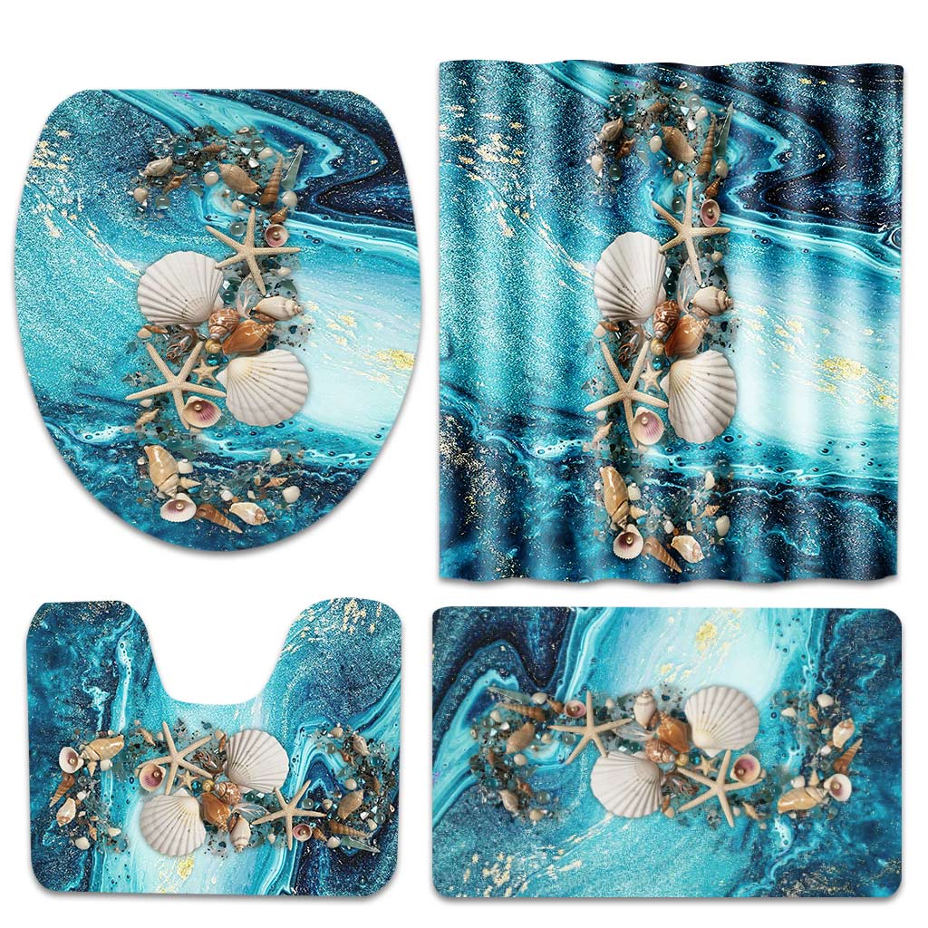 Seashell Glitter - Sea Lover Bathroom Curtain & Mats Set