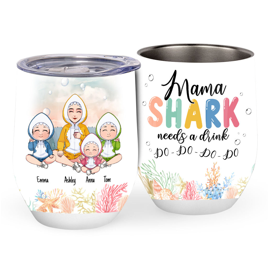 Mommy Shark Needs A Drink Do Do Do - Personalized Mother Wine Tumbler
