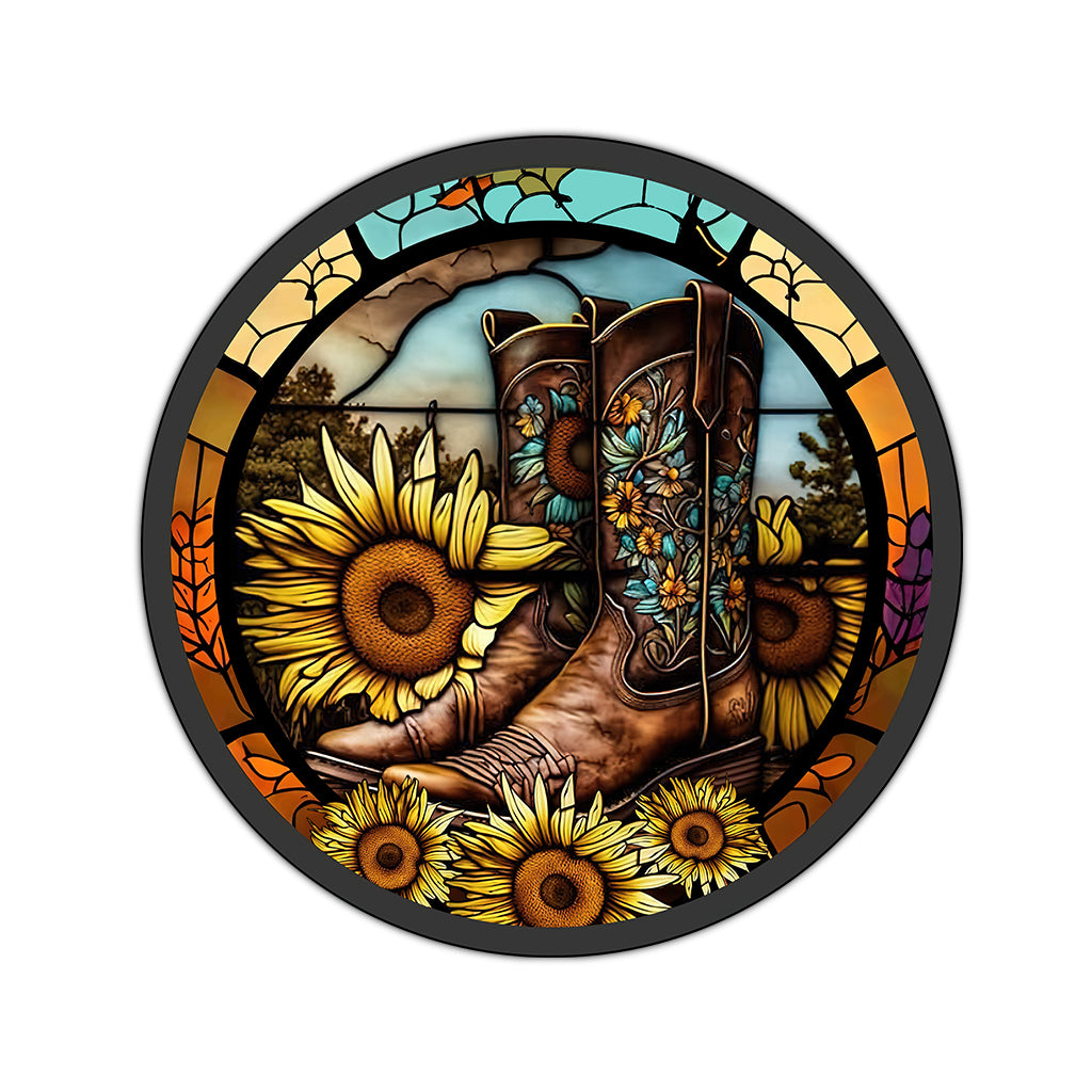 Vintage Country Boots Horses Lovers Horse Round Rug