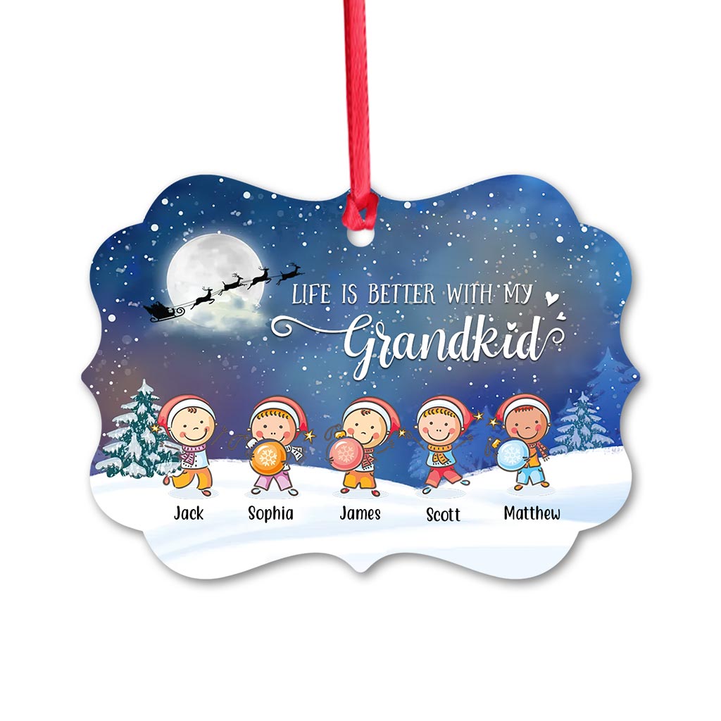 Life is Better With Grandkids - Personalized Christmas Grandma Ornament (Printed On Both Sides)