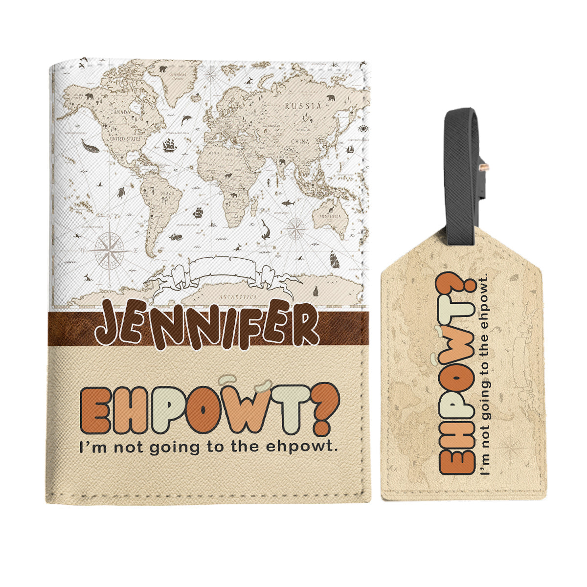 Ehpowt - Personalized Travelling Leather Luggage Tag & Passport Holder