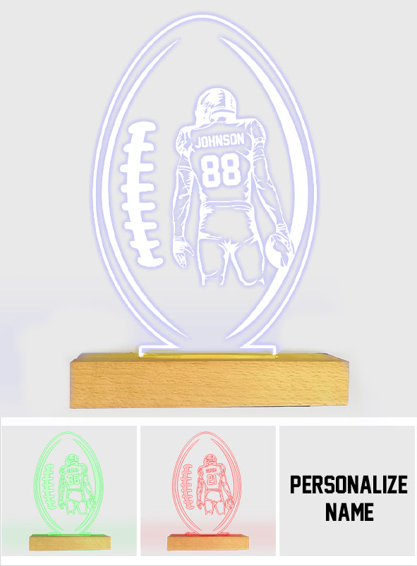 Night Light Football - Football gift for him, boyfriend, husband, son - Personalized Shaped Plaque Light Base