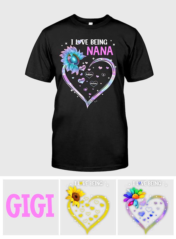 I Love Being Grandma Sunflower - Personalized Mother's Day Grandma T-shirt and Hoodie