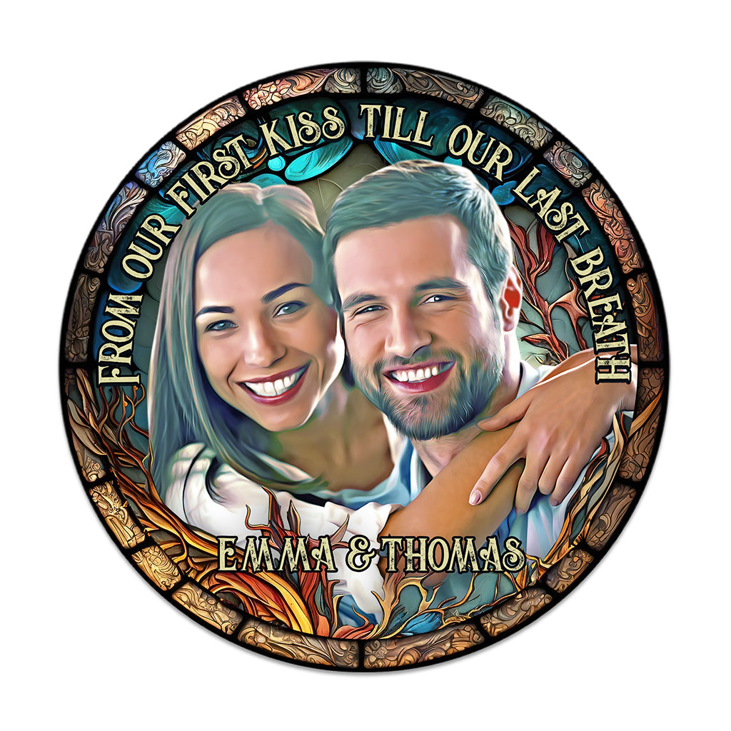 Photo Inserted Couple - Personalized Couple Round Wood Sign