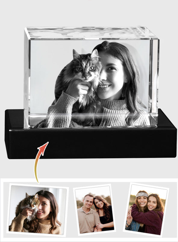 Custom Photo - Personalized Cat Laser Engraving 3D Cuboid Shaped Crystal Lamp