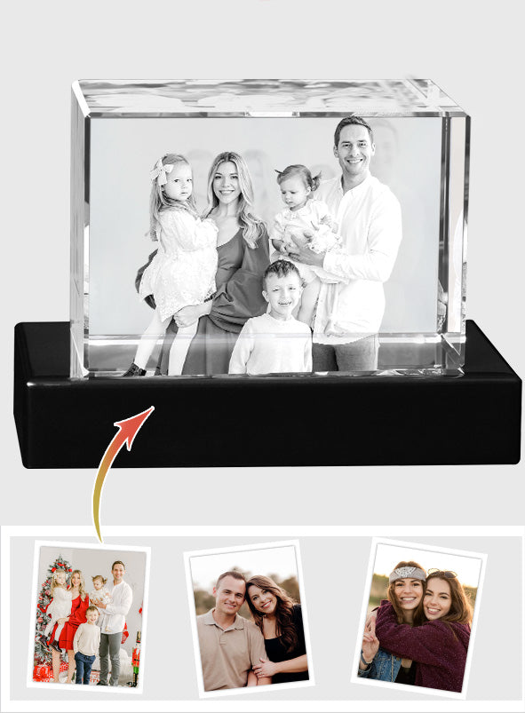 Custom Photo - Personalized Family Laser Engraving 3D Cuboid Shaped Crystal Lamp