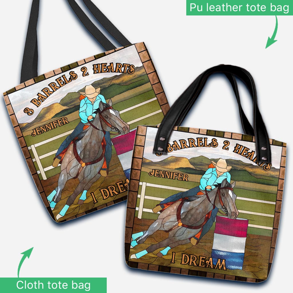 3 Barrels 2 Hearts 1 Dream - Personalized Horse Tote Bag