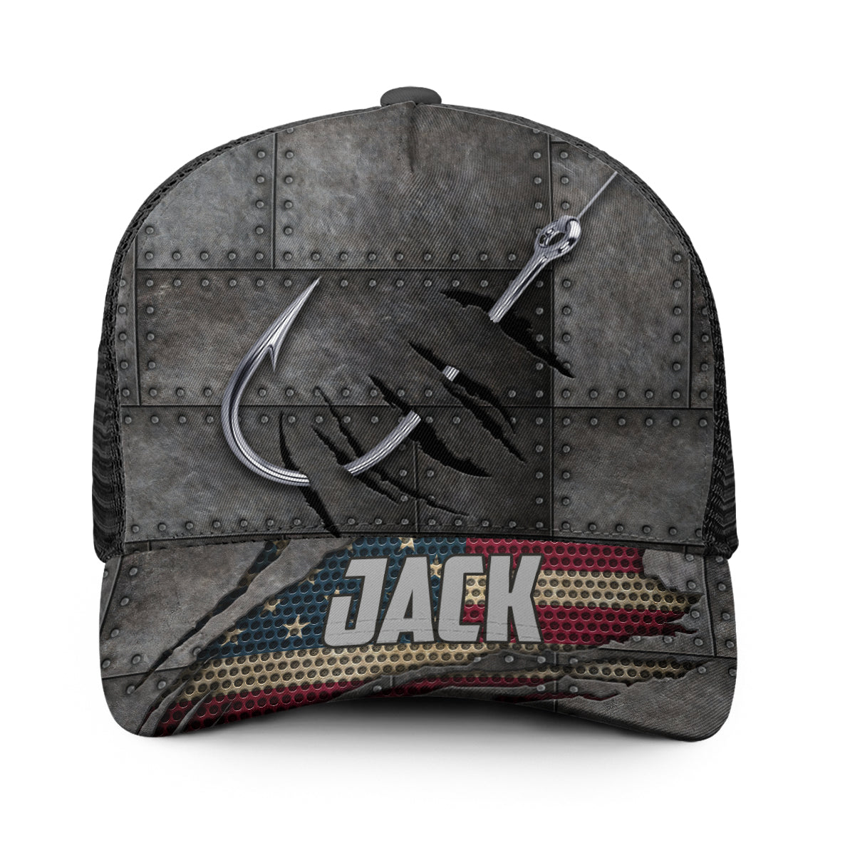 Red White Blue Anglers - Personalized Fishing Trucker Hat (Black Mesh)